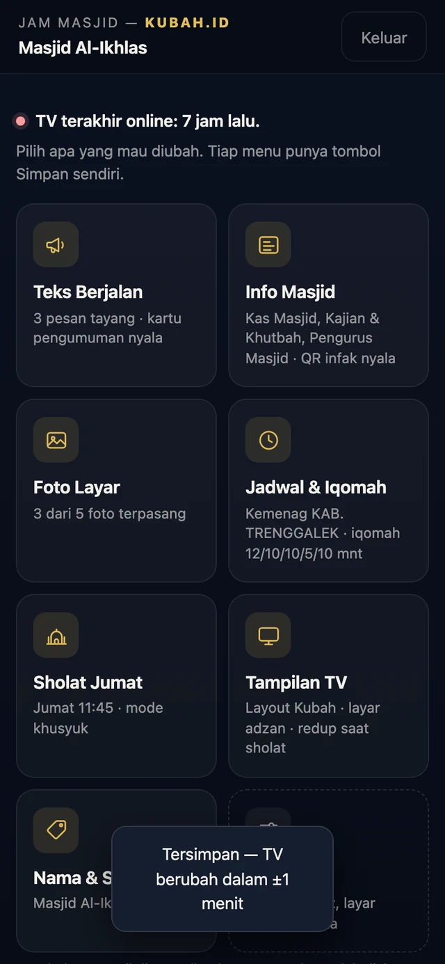 Pesan Tersimpan muncul setelah menekan tombol Simpan